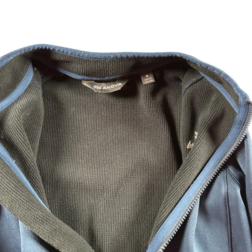 Akova Kids Navy Full Zip Performance Fleece Jacket Sz 8 Mock Neck‎ thermal lined